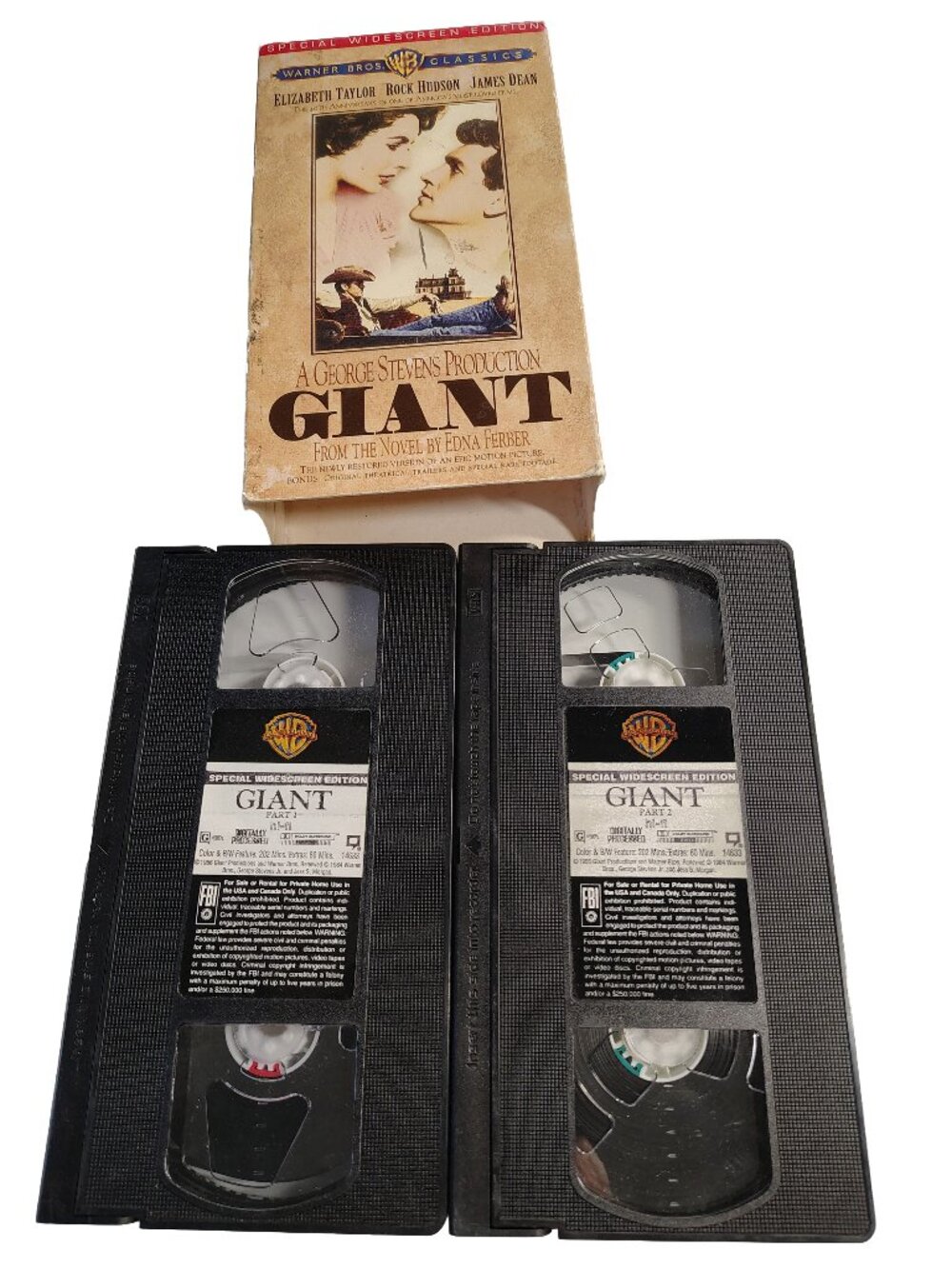 product is a (1956) Giant Rated G Western/Romance VHS Cassette Tape 2-Pack Set